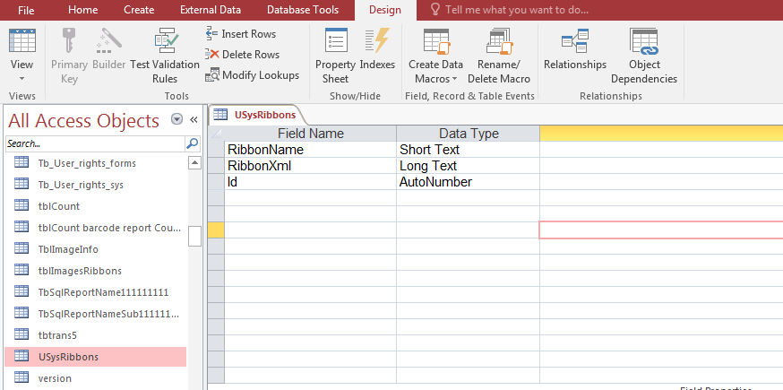 انشاء شريط ريبون اخترافي بصور احترافيه في الاكسيس - انشاء جدول حفظ بيانات الريبون